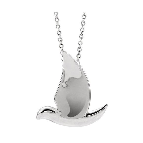 14k White Gold Polished Dove Necklace 16-18 Inch